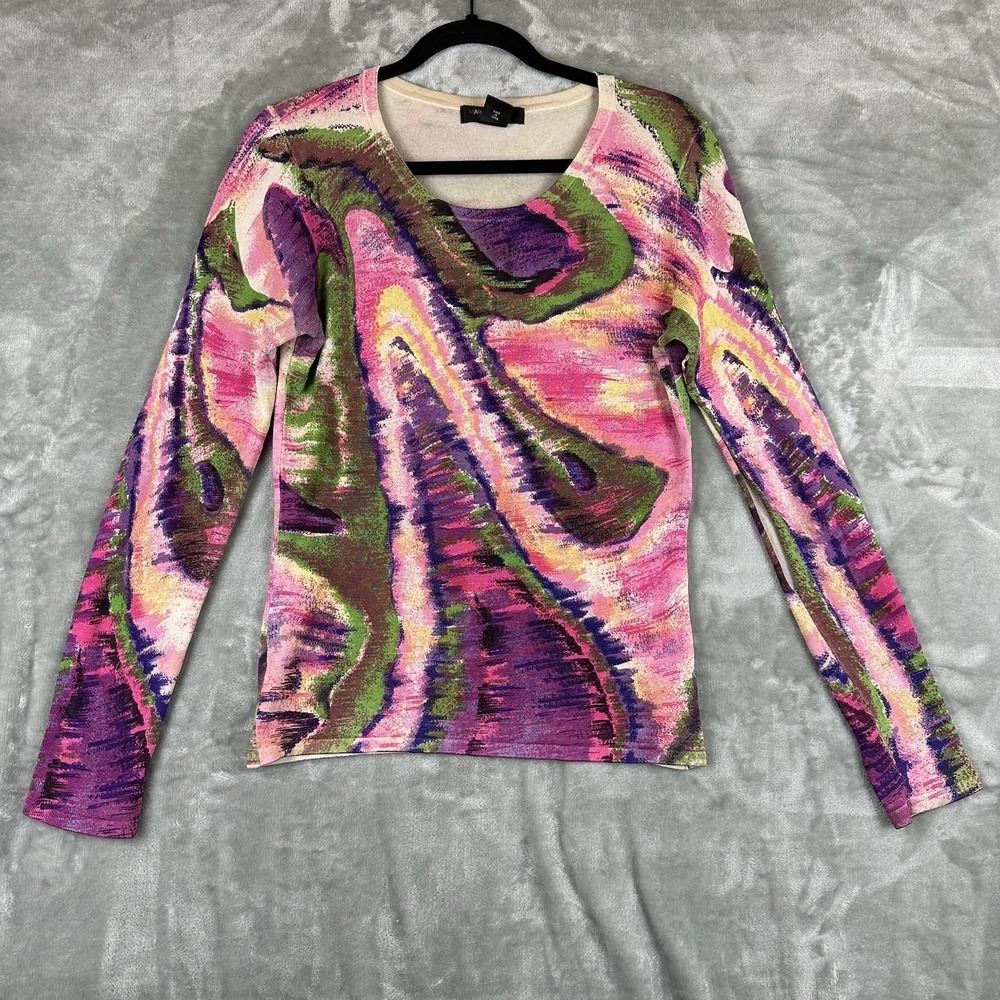 Mark Richard's Collection Top Women's S Pink Purple Green Abstract Pattern Silk
